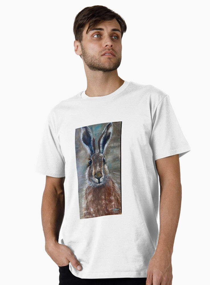 Whimsical Hare Portrait - Rustic Woodland Animal Art Premium T-Shirt