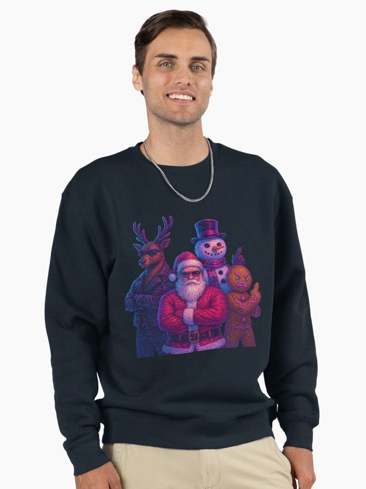 Christmas Neon Charlie's Angels in Cyberpunk Style Pullover Sweatshirt | Premium Unisex T-Shirt, Trending Graphic Tee