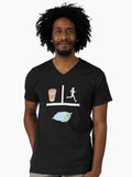 Coffee Running And Sleep - Funny Coffee Drinker And Runner V-Neck T-Shirt | Graphic T-Shirt for Unisex