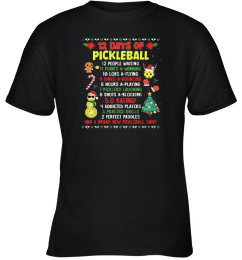 Christmas 12 Days Of Pickleball Youth T Shirt