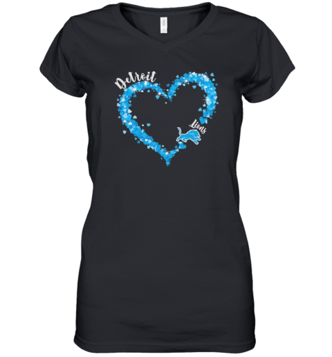 Detroit Lions Fan Big Heart With The Team Logo Women039S V Neck T Shirt