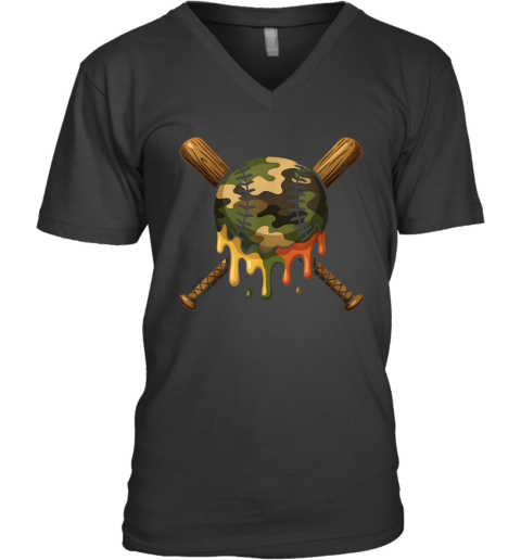 Baseball Drip Camo Baseball Bats V Neck T Shirt