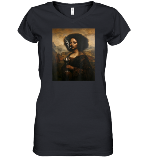 Black Mona Lisa African American Black History Month Women039S V Neck T Shirt