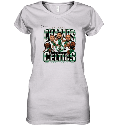 Boston Celtics White 2024 Nba Finals Champions Women039S V Neck T Shirt