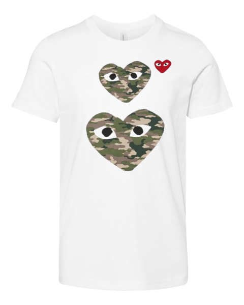 Cdg Play Camo Double Heart Premium Youth T Shirt