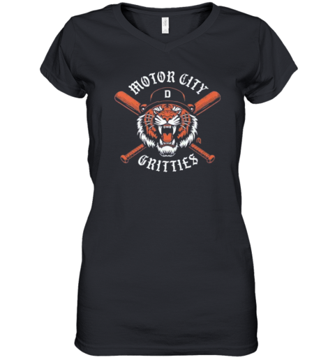Detroit Tigers Motor City Gritties Women039S V Neck T Shirt