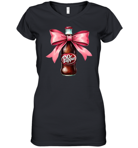 Dr Pepper Pink Bow Coquette Women039S V Neck T Shirt