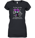 Black Cat Its Fine I039M Fine Fibromyalgia Awareness Women039S V Neck T Shirt