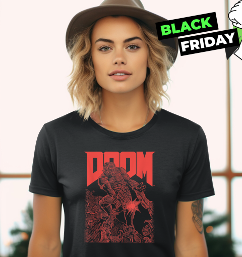 Doom Red Sketched Cover Art Retro Video Game Women039S T Shirt