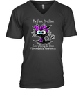 Black Cat Its Fine I039M Fine Fibromyalgia Awareness V Neck T Shirt
