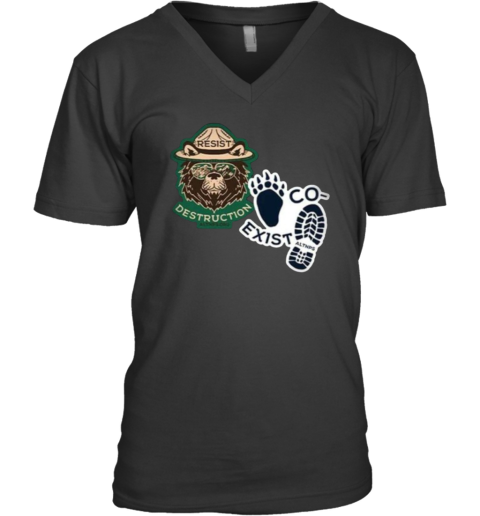 Co Exist And Resist Destruction Shirt Smoeky Bear Resist V Neck T Shirt