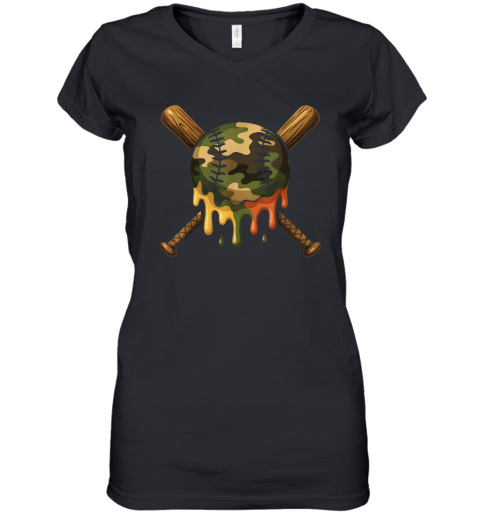 Baseball Drip Camo Baseball Bats Women039S V Neck T Shirt