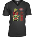 Baby Yoda And Groot Hug San Francisco 49Ers V Neck T Shirt