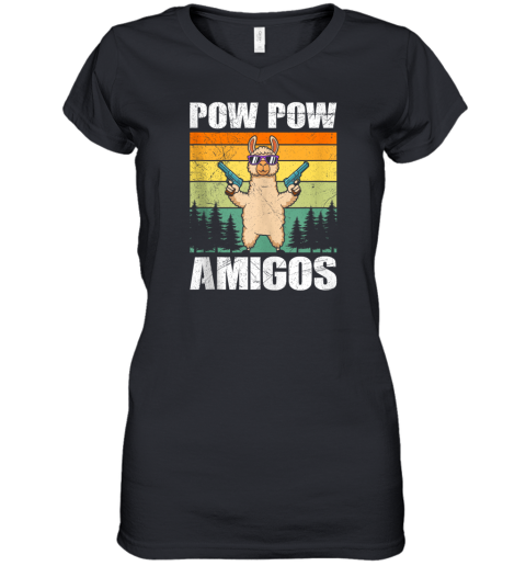 Alpaca Pow Pow Amigos Retro Lama Funny Alpacas Women039S V Neck T Shirt