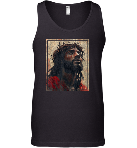 Black Jesus Face Of Jesus Cross With Crown Of Thorns Tank Top